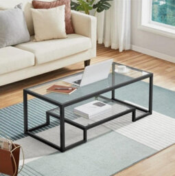 Modern Tempered Glass Coffee Table With Open Shelf  Metal Frame For Living Room - thumbnail 5