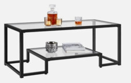 Modern Tempered Glass Coffee Table With Open Shelf  Metal Frame For Living Room - thumbnail 2