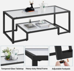 Modern Tempered Glass Coffee Table With Open Shelf  Metal Frame For Living Room - thumbnail 8