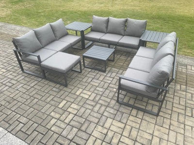 Fimous Aluminium 10 Seater Outdoor Garden Furniture Set Patio Lounge Sofa With Coffee Table 2 Side Tables Big Footstool - image 1