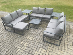 Fimous Aluminium 10 Seater Outdoor Garden Furniture Set Patio Lounge Sofa With Coffee Table 2 Side Tables Big Footstool - thumbnail 2