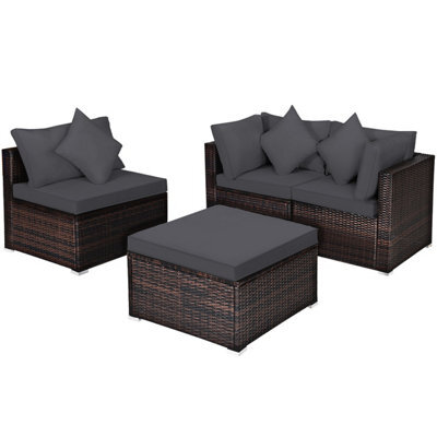 Costway 4-Piece Patio Furniture Set Outdoor Rattan Wicker Sofa & Ottoman Set - image 1