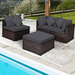 Costway 4-Piece Patio Furniture Set Outdoor Rattan Wicker Sofa & Ottoman Set - thumbnail 4
