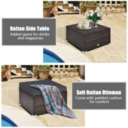 Costway 4-Piece Patio Furniture Set Outdoor Rattan Wicker Sofa & Ottoman Set - thumbnail 7