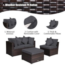 Costway 4-Piece Patio Furniture Set Outdoor Rattan Wicker Sofa & Ottoman Set - thumbnail 6