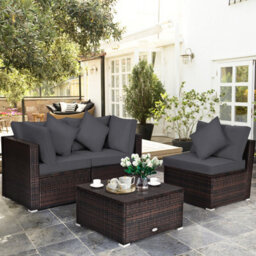 Costway 4-Piece Patio Furniture Set Outdoor Rattan Wicker Sofa & Ottoman Set - thumbnail 3