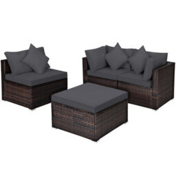 Costway 4-Piece Patio Furniture Set Outdoor Rattan Wicker Sofa & Ottoman Set - thumbnail 1