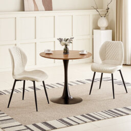 Longtoo Set Of 2 Dining Chairs ,linen Sponge Cushion ,metal Legs And Diamond Pattern Upholstered-Khaki. - thumbnail 2