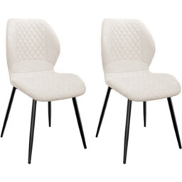 Longtoo Set Of 2 Dining Chairs ,linen Sponge Cushion ,metal Legs And Diamond Pattern Upholstered-Khaki.