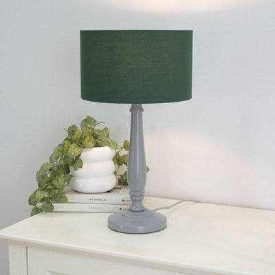 Valuelights Victoria Traditional Grey Wood Candlestick Table Lamp With Forest Green Drum Shade - image 1
