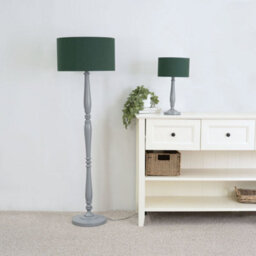 Valuelights Victoria Traditional Grey Wood Candlestick Table Lamp With Forest Green Drum Shade - thumbnail 3