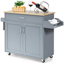 Costway Kitchen Island Cart Rolling Storage Trolley Cart W/ Lockable Rubber Casters - thumbnail 1