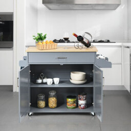 Costway Kitchen Island Cart Rolling Storage Trolley Cart W/ Lockable Rubber Casters - thumbnail 3