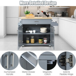 Costway Kitchen Island Cart Rolling Storage Trolley Cart W/ Lockable Rubber Casters - thumbnail 8