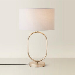 Valuelights Antonia Grey Fabric Drum Lamp Shade Brushed Chrome Oval Table Lamp With Led Bulb - thumbnail 2