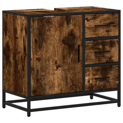 Berkfield Industrial Bathroom Sink Cabinet Smoked Oak 65X33X60 Cm Engineered Wood