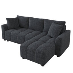 Btm 3 Seater Convertible Corner Sofa In Chenille Fabric With 2 Cushions For Living Room, Grey - thumbnail 9