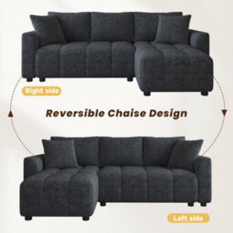 Btm 3 Seater Convertible Corner Sofa In Chenille Fabric With 2 Cushions For Living Room, Grey - thumbnail 5