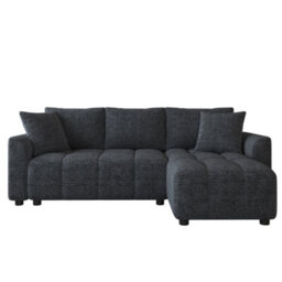 Btm 3 Seater Convertible Corner Sofa In Chenille Fabric With 2 Cushions For Living Room, Grey - thumbnail 7
