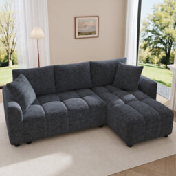 Btm 3 Seater Convertible Corner Sofa In Chenille Fabric With 2 Cushions For Living Room, Grey
