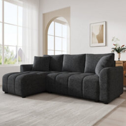 Btm 3 Seater Convertible Corner Sofa In Chenille Fabric With 2 Cushions For Living Room, Grey - thumbnail 3