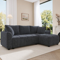 Btm 3 Seater Convertible Corner Sofa In Chenille Fabric With 2 Cushions For Living Room, Grey - thumbnail 2