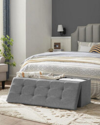 Multi-Functional Ottoman, Soft Foldable Bench With Lid, Perfect For Bedroom, Living Room, Hallway, Light Grey