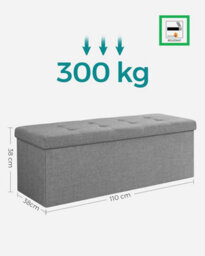 Multi-Functional Ottoman, Soft Foldable Bench With Lid, Perfect For Bedroom, Living Room, Hallway, Light Grey - thumbnail 2