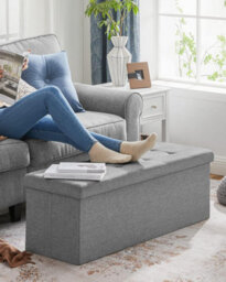 Multi-Functional Ottoman, Soft Foldable Bench With Lid, Perfect For Bedroom, Living Room, Hallway, Light Grey - thumbnail 3