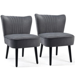 Gainoom Velvet Grey Accent Chair Set Of 2 Modern Leisure Chair Armless Chair - thumbnail 1
