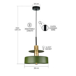 Luminosa Lighting Luminosa Solea Dome Pendant Ceiling Light Green, Gold 1X E27 - thumbnail 3