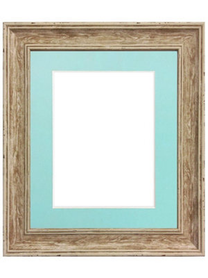 Frames By Post Scandi Distressed Wood Frame With Blue Mount For Image Size 7 X 5 Inch - image 1