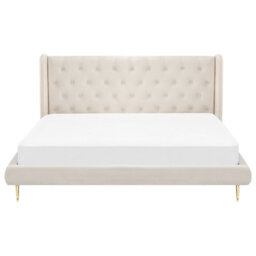 Beliani Bed Velvet Forbach 180 X 200 Cm (Eu Super King) Beige - thumbnail 4