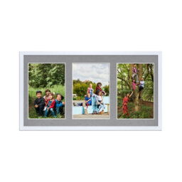 AK Frames 40X20Cm White Sleek Multi Photo Frame With Mid Grey Mount - Holds 3 Apertures (3X) 6X4 Photos - thumbnail 1