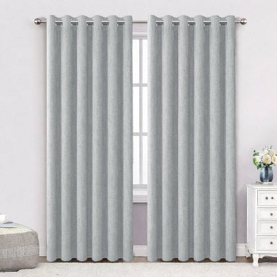 Bedlooms Silver Linen Curtain 100% Blackout Thermal Insulated Eyelet Curtain (Pair) 66 X 72 Inches With Tie Back Two - image 1