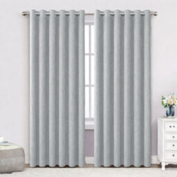 Bedlooms Silver Linen Curtain 100% Blackout Thermal Insulated Eyelet Curtain (Pair) 66 X 72 Inches With Tie Back Two
