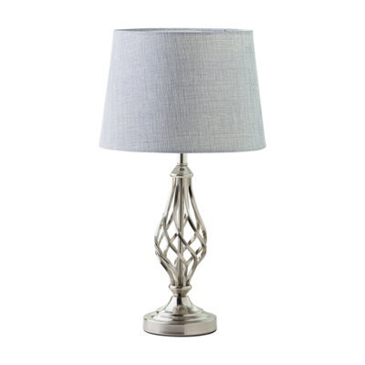 Lighting Supermarket Queenswood Traditional Barley Twist Table Lamp With Grey Linen Shade - Silver Chrome - image 1