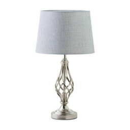 Lighting Supermarket Queenswood Traditional Barley Twist Table Lamp With Grey Linen Shade - Silver Chrome - thumbnail 1