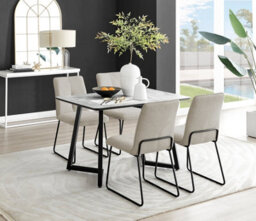 Furniturebox Uk Carson White Marble Effect Dining Table & 4 Taupe Halle Chairs