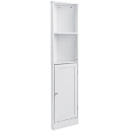 Corner Shelf Unit Bathroom Storage Cabinet With 2 Shelves 1 Door Display Wooden Furniture Tall Boy Narrow Cupboard White - thumbnail 3