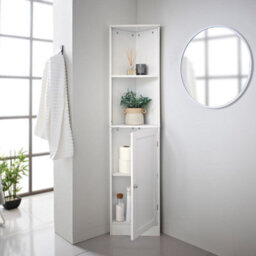 Corner Shelf Unit Bathroom Storage Cabinet With 2 Shelves 1 Door Display Wooden Furniture Tall Boy Narrow Cupboard White - thumbnail 2