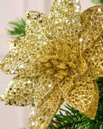 Werchristmas Set Of 3 Gold Glitter Artificial Poinsettia Flowers, 15 Cm - thumbnail 3