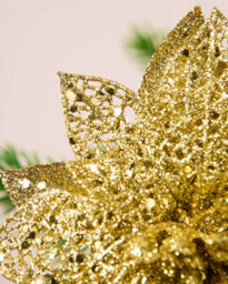 Werchristmas Set Of 3 Gold Glitter Artificial Poinsettia Flowers, 15 Cm - thumbnail 5