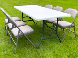 Crystals 5Ft Heavy Duty Folding Trestle Table With 6 Chairs Catering, Camping, Picnic & Bbq Party Table Chairs - thumbnail 1