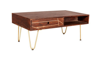 Loft Dark Wood & Gold Mango Rectangular Large Coffee Table - image 1