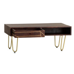Loft Dark Wood & Gold Mango Rectangular Large Coffee Table - thumbnail 3