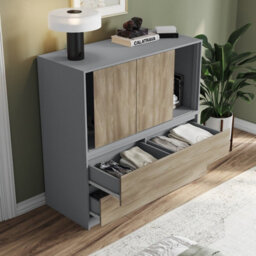 Urbn-Living Urbnliving 120Cm Height Grey With 3 Sliding Oak Door 4 Drawer  Bedside Cabinet Storage End Unit Bedroom Furniture - thumbnail 5