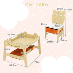 Gainoom Versatile Natural Kids Table & 2 Chairs Set Wooden Activity Table With Detachable Double-Sized Tabletop - thumbnail 2