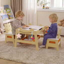 Gainoom Versatile Natural Kids Table & 2 Chairs Set Wooden Activity Table With Detachable Double-Sized Tabletop - thumbnail 3