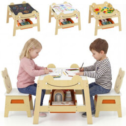 Gainoom Versatile Natural Kids Table & 2 Chairs Set Wooden Activity Table With Detachable Double-Sized Tabletop - thumbnail 1